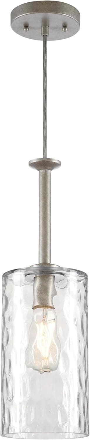 Westinghouse Lighting 6125200 Hernando Transitional One Light Indoor Mini Pendant, Industrial Steel Finish, Clear Hammered Glass