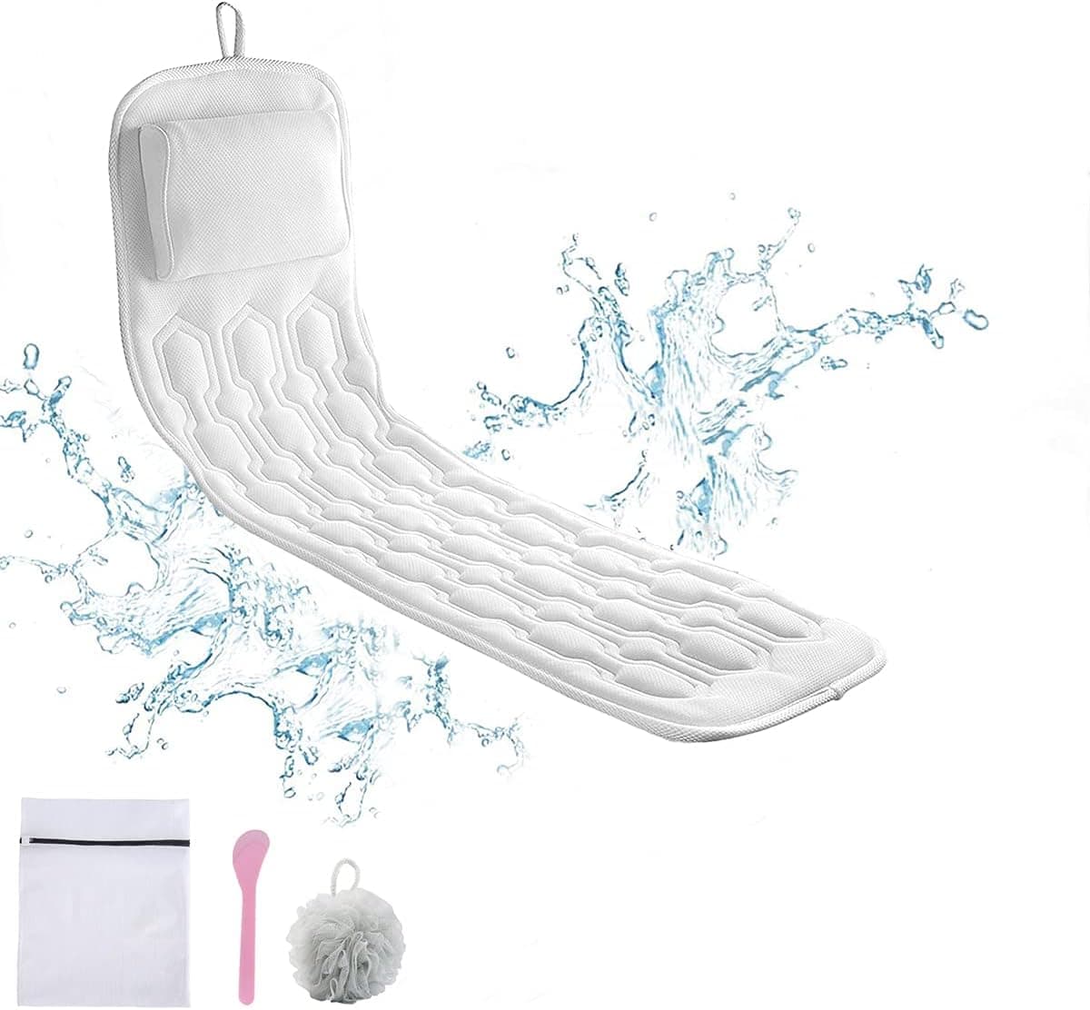 Joe & JoseRin Full Body Bath Pillow, Bathtub Mat, Comfortable Bathtub Back Head Rest Pillow for Relaxation, Spa Cushion for Hot Tub, Quick Drying, Luxury 7D Air Mesh, Machine Wash, Fits Most Tubs