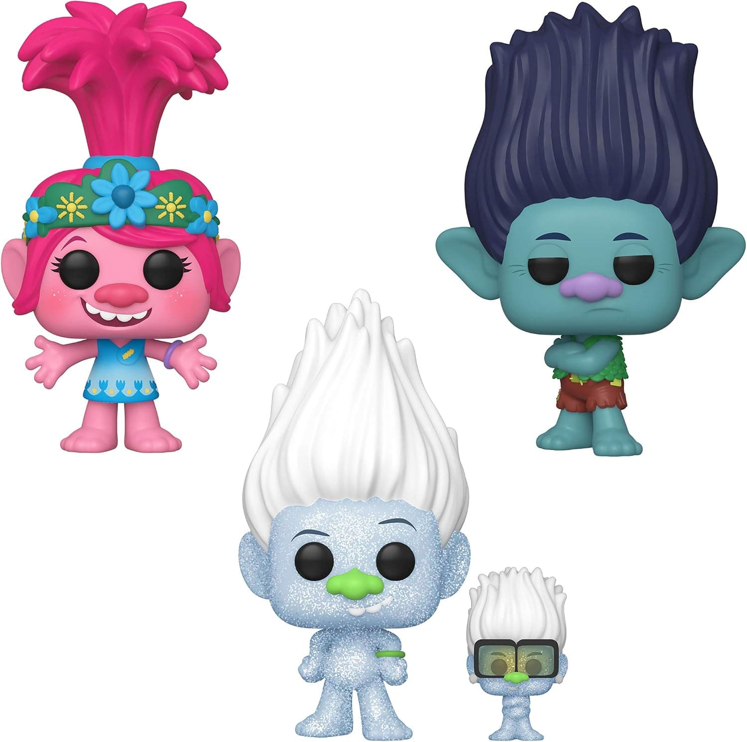 Funko Movies: POP! Trolls World Tour Collectors Set 1 - Poppy, Branch, Hip Hop Guy Diamond with Tiny