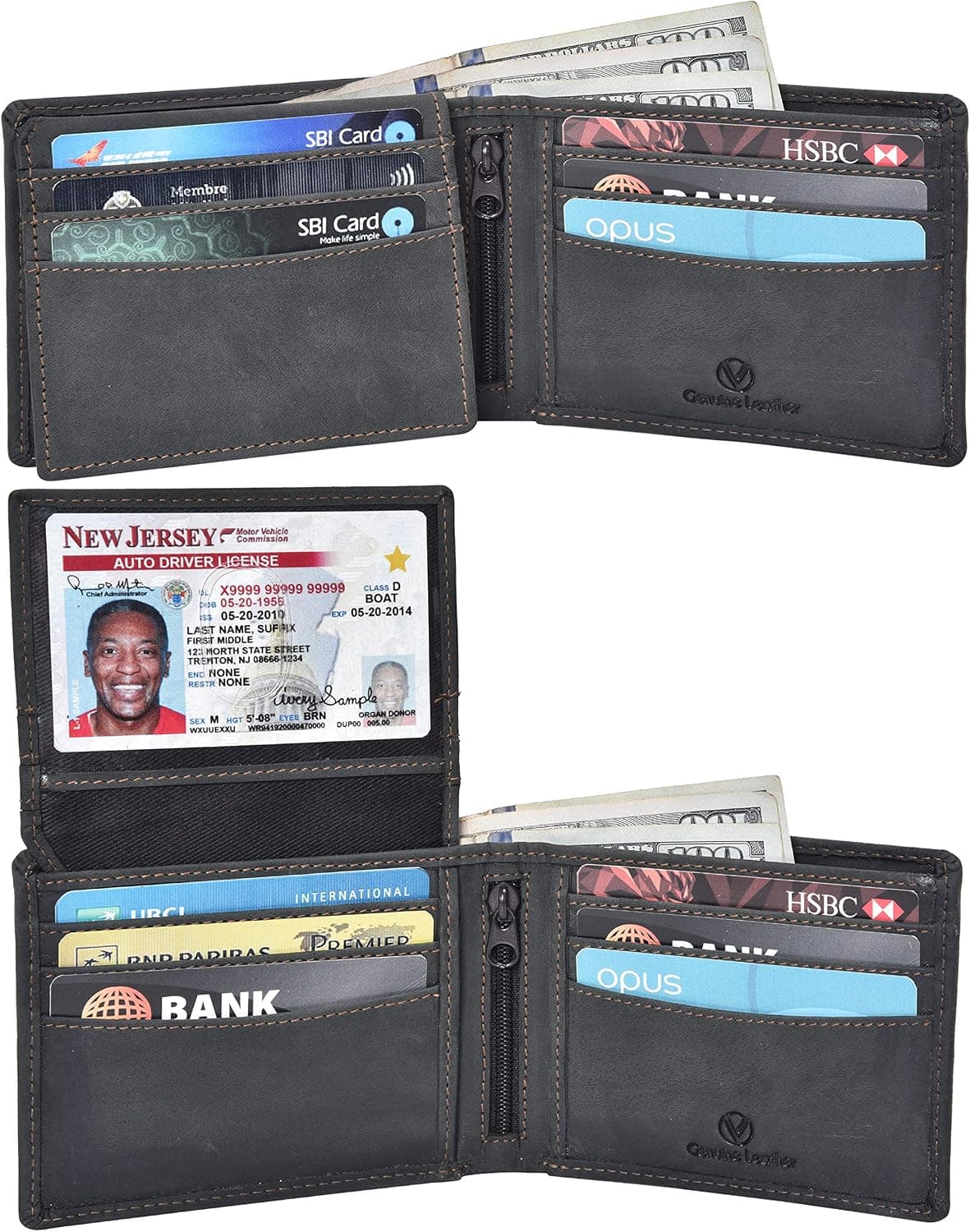 RFID Genuine Leather Bifold Wallet for Men and Women,2 Note pocket,coin pocket,multi card slots & ID window