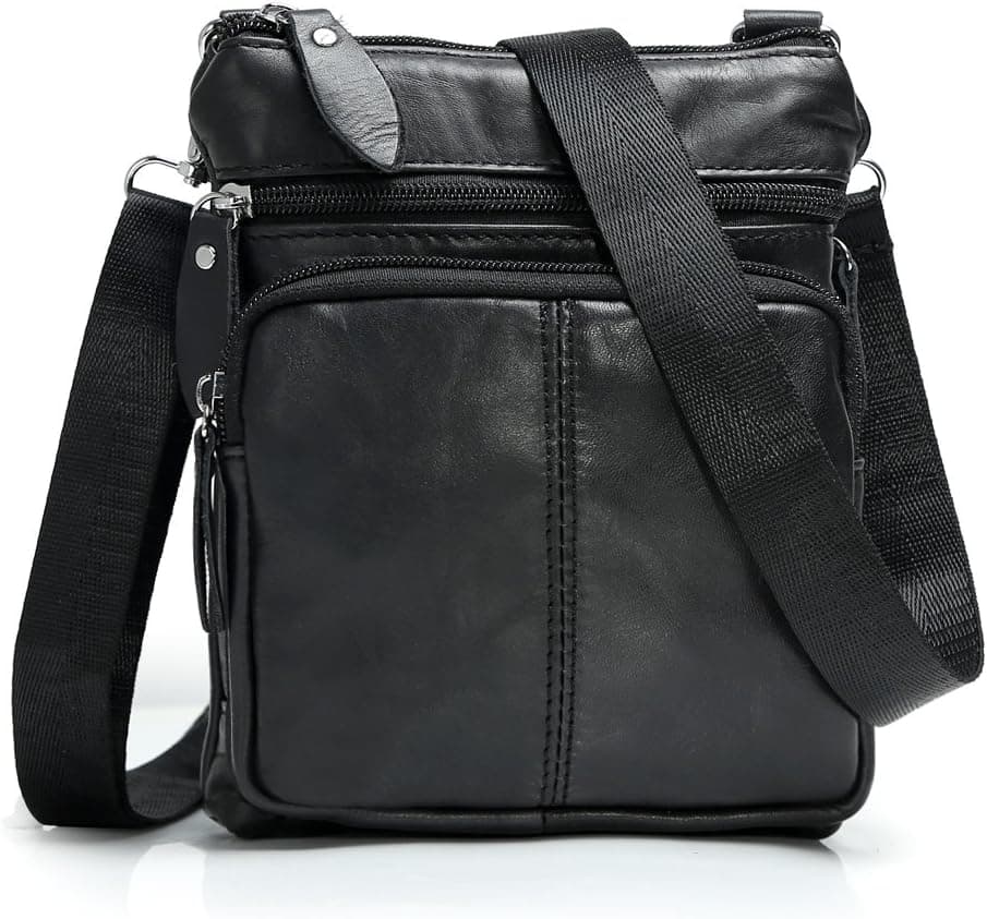Koolertron Men's Synthetic Leather brifecase Cowhide Vintage Multipurpose Small Satchel Shoulder Messenger Bags (6.3"(L) x1.2"(W) x7.9"(H), Black)
