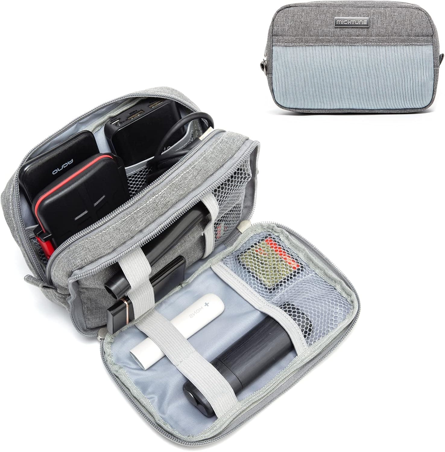 MICHTUNE Electronic Organizer,Waterproof Shockproof Travel Double Layer Cable Organizer Bag Electronics Accessories for Ipad Mini Cord Phone Charger SD Card USB Gifts