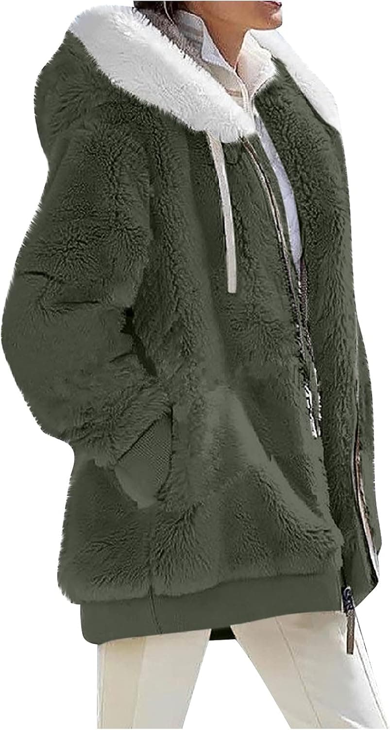 ZEFOTIM Winter Coats for Women Casual Fleece Jacket Warm Soft Outdoor Sherpa Lined Thick Coat Outwear with Pockets
