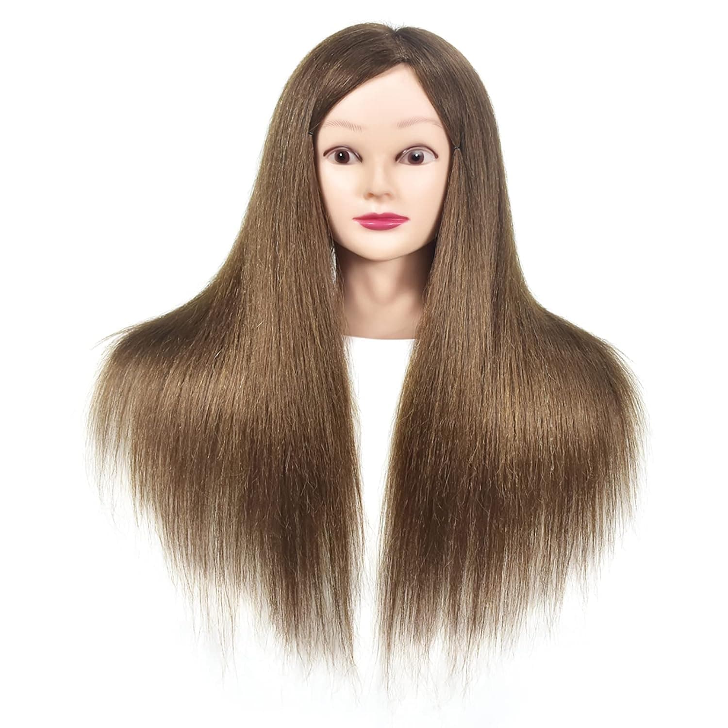 Mannequin Head with 100% Human Hair Hairdressing Practice Training Doll Heads Cosmetology Hair Styling Mannequins Heads with Clamp