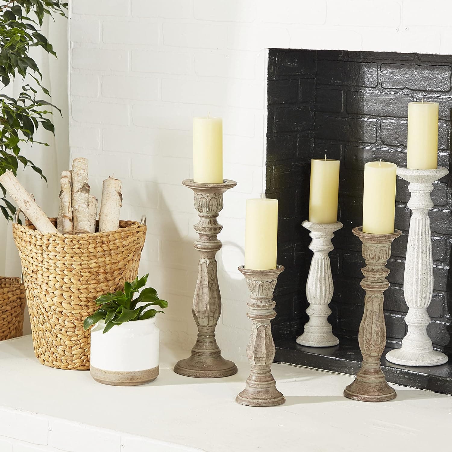 Deco 79 Mango Wood Solid Candle Holder, Set of 3 18", 15", 12"H, Brown