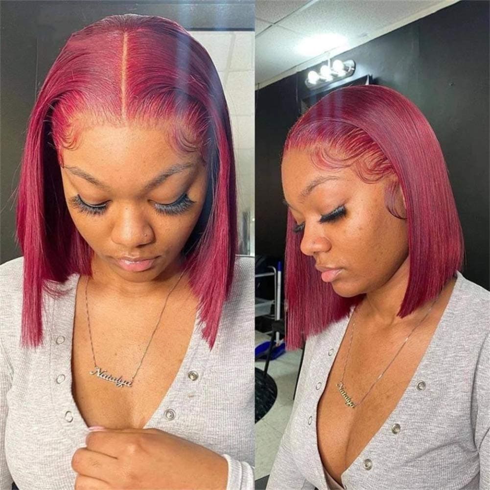 99J Short Straight Bob Wig 13x5x1 T Part Lace Front Wigs Human Hair Brazilian Straight Bob Wigs Pre Plucked For Black Women Glueless Lace Wigs 180% Density AliPearl Hair Wig (99J T Part Bob Wig 8'')