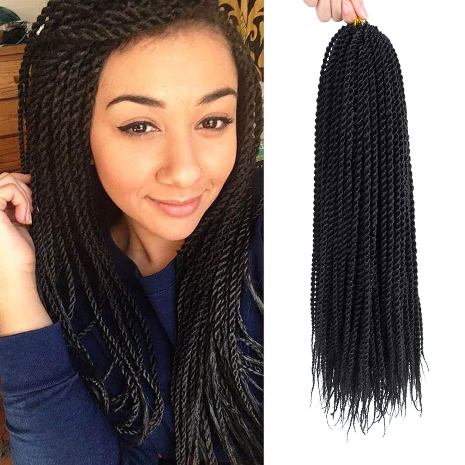 Befunny 8Packs 14 inch Senegalese Twist Crochet Hair Short Crochet Braids Small Pre Looped Mini Twists Black Crochet Braiding Hair for Women,20strands/pack(14", 1B#)