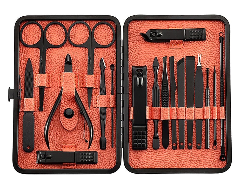 Update Version Professional Manicure Pedicure Set Nail Clippers Kit FUNJIA 18 in 1 Stainless Steel Portable Travel Grooming Kit - Facial, Cuticle and Nail Care for Men Women and Girl - (Orange&Pink)