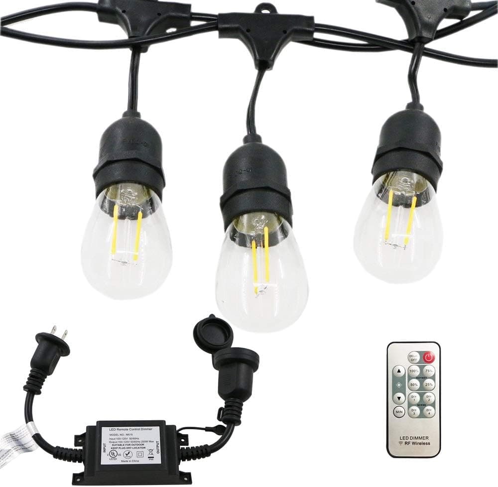 FOEERS Dimmable String Lights Outdoor Warm White 33ft String Lights with 2W Led Bulbs Waterproof for Garden Balcony Party Patio Backyard Porch