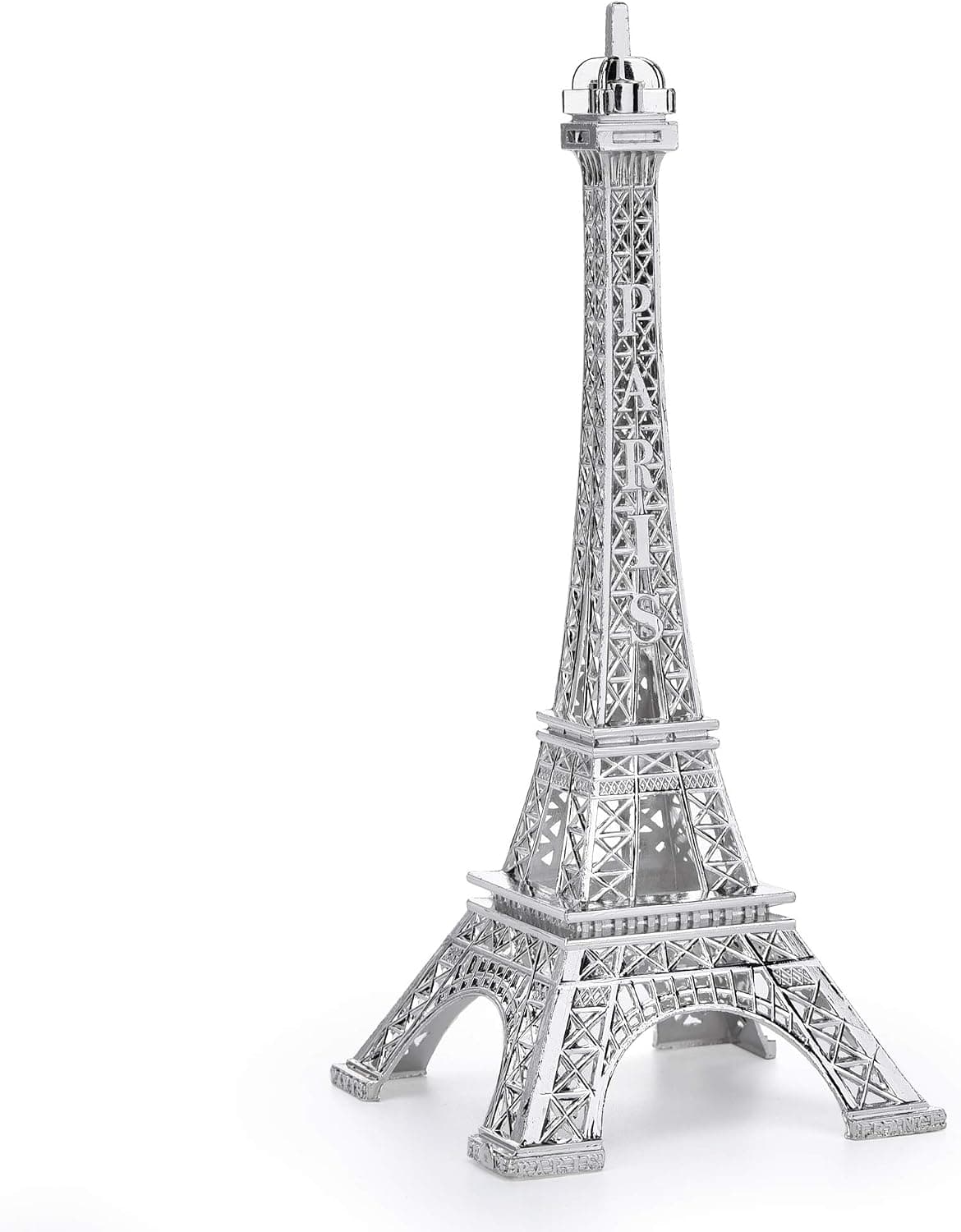 ESHATO 7 Inch Eiffel Tower Statue Decor Alloy Metal Collectible Figurine Replica Souvenir Room, French Eiffel Tower Party Decoration Table Stand Holder Gift for Cake Topper (Silver)