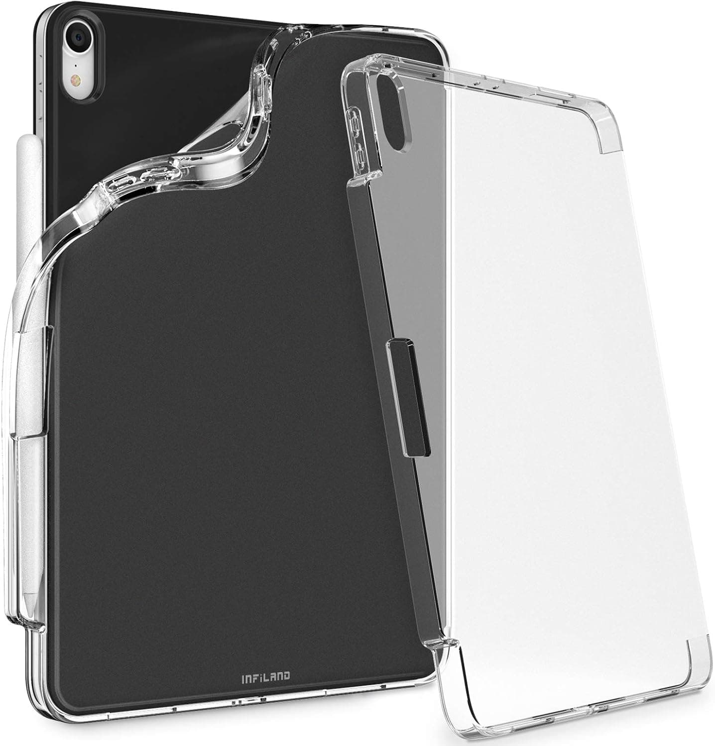 INFILAND Edge Protective Case for iPad Pro 11, Use with Apple Original Smart Folio for 11-inch iPad Pro 2018 Released ONLY, Built in Apple Pencil Holder, Frosted Translucent