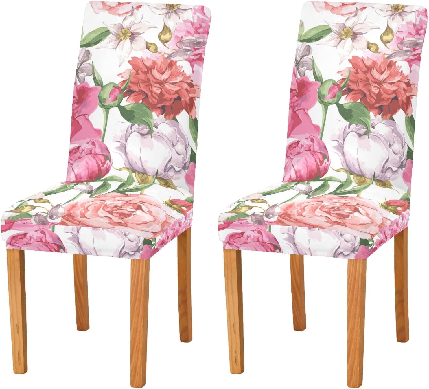 xigua Chair Covers Pink Peony Chair Cover Spandex Dining Room Chair Covers Chair slipcover Stretch Chair Covers for Dining Room Set of 2