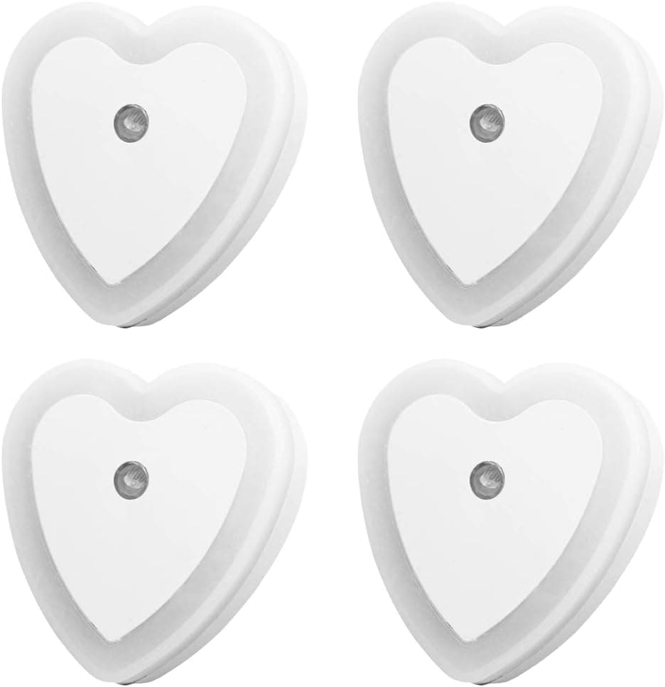 LED Night Light Lamp with Smart Auto ON/Off Sensor Set of 4, MAXIN 0.5W Plug-in LED Wall Night Light Lamp for Bedroom, Bathroom, Hallway, Stairways, Or Any Dark Room Soft Brightness.(Heart-Shaped)
