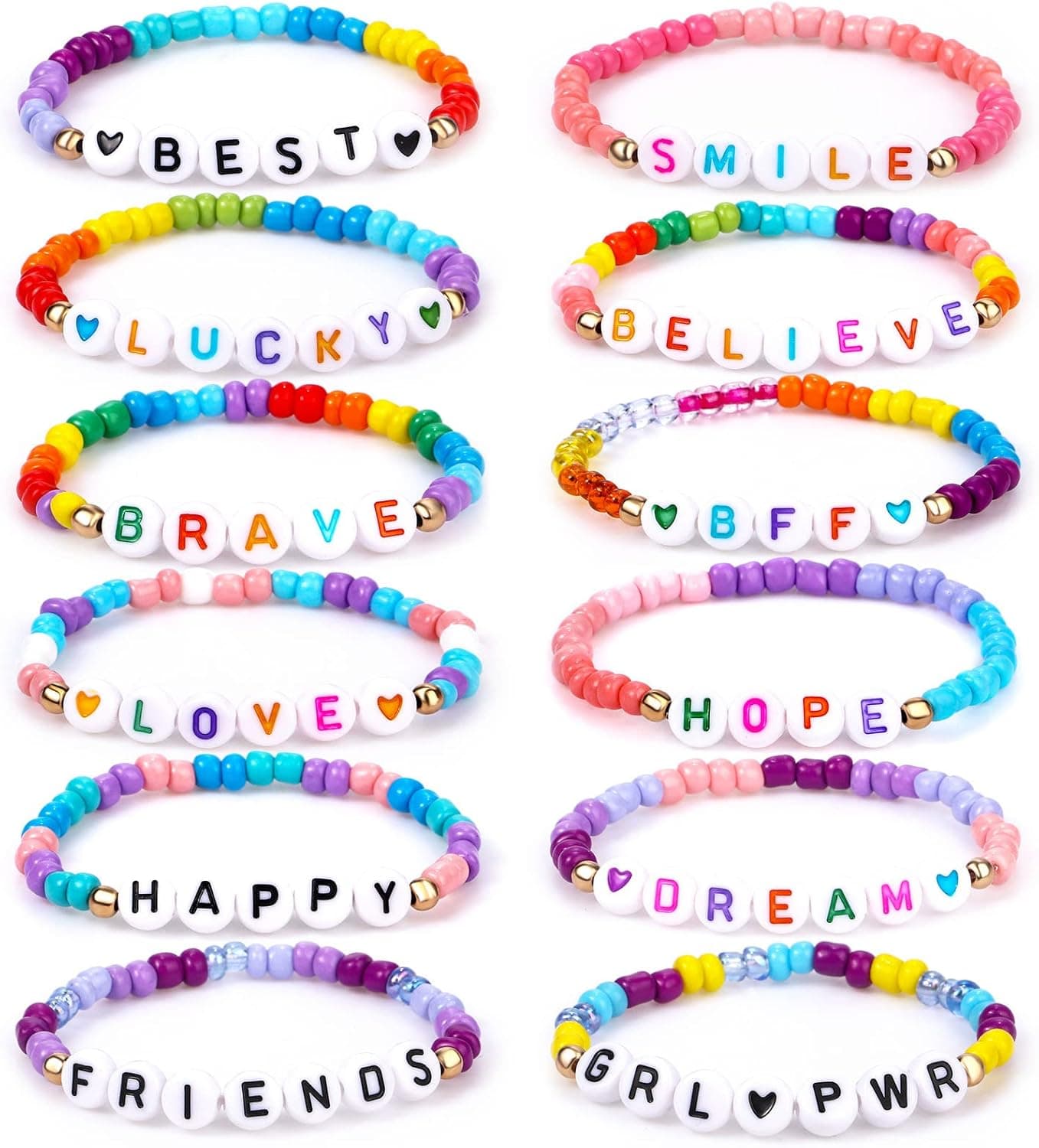 Lorfancy 12 Pcs Kids Bracelets for Girls Letter Beads Bracelets Toddler Baby Cute Friendship Princess Stretchy Pretend Play Bracelet Costume Jewelry Accessories