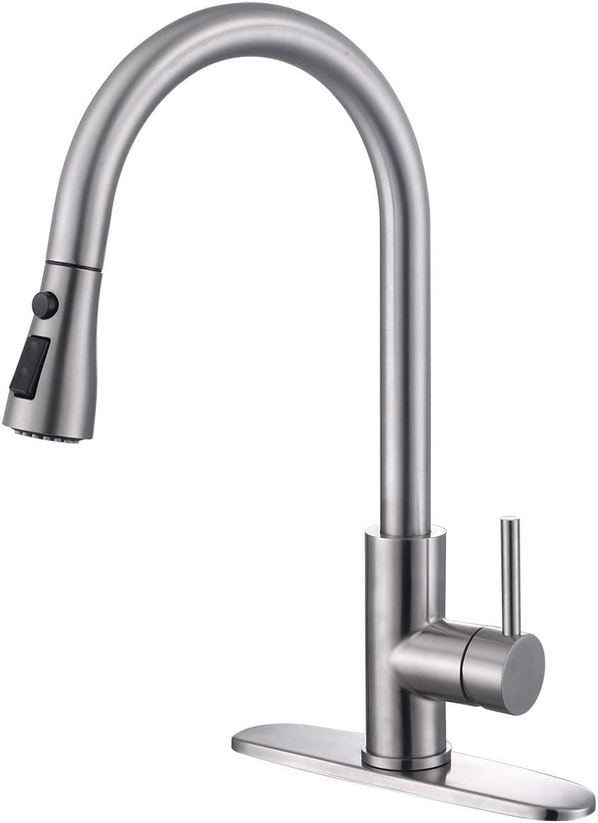 Kitchen Faucets with Pull Down Sprayer Stainless Steel Kitchen Faucet Brushed Nickel Kitchen Sink Faucet with Deck Plate