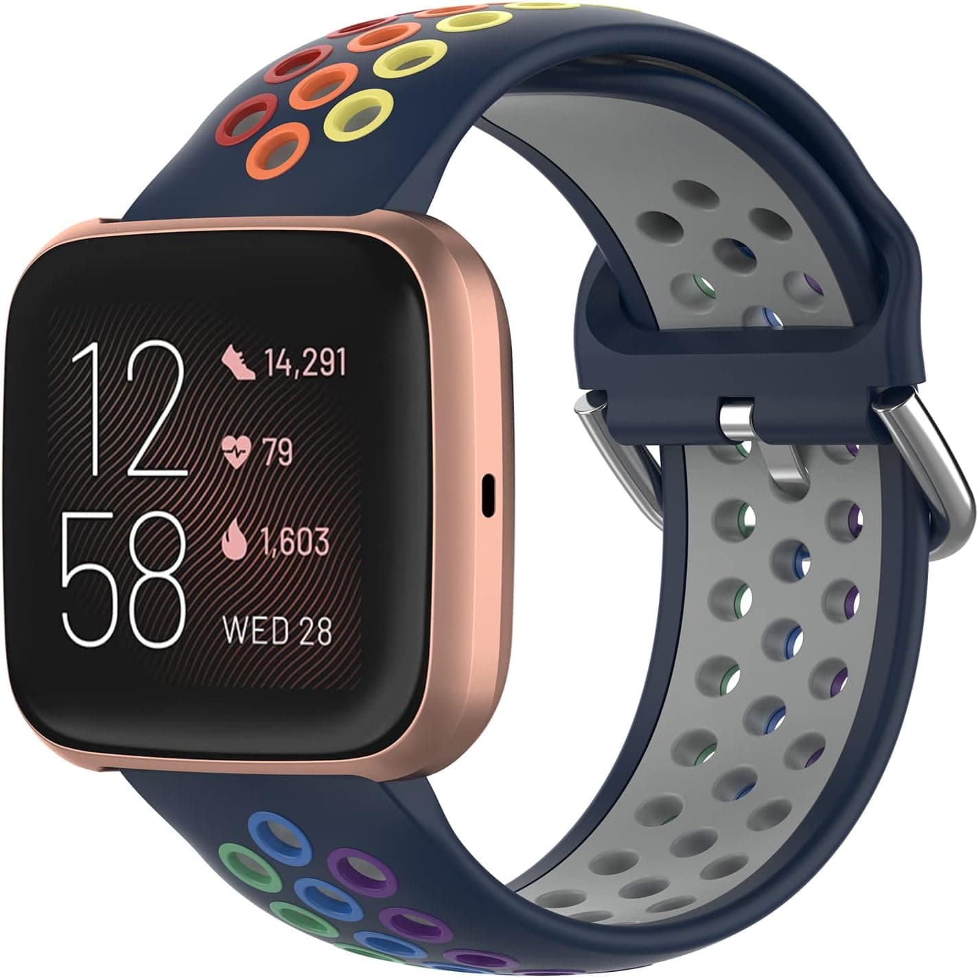 Geageaus Rainbow Sport Bands Replacement for Fitbit Versa,Quick Release Replacements Silicone Band Compatible With Fitbit Versa Lite/Fitbit Versa 2/Fitbit Versa SE for Men and Women(Blue/Colorful)