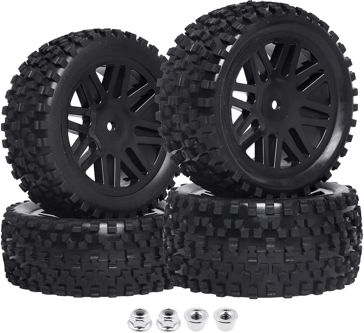 Hobbypark Front & Rear Wheels and Tires 12mm Hex Hub with Foam for Redcat Shockwave, Tornado Epx,S30 1/10 Off Road Buggy (Pack of 4)