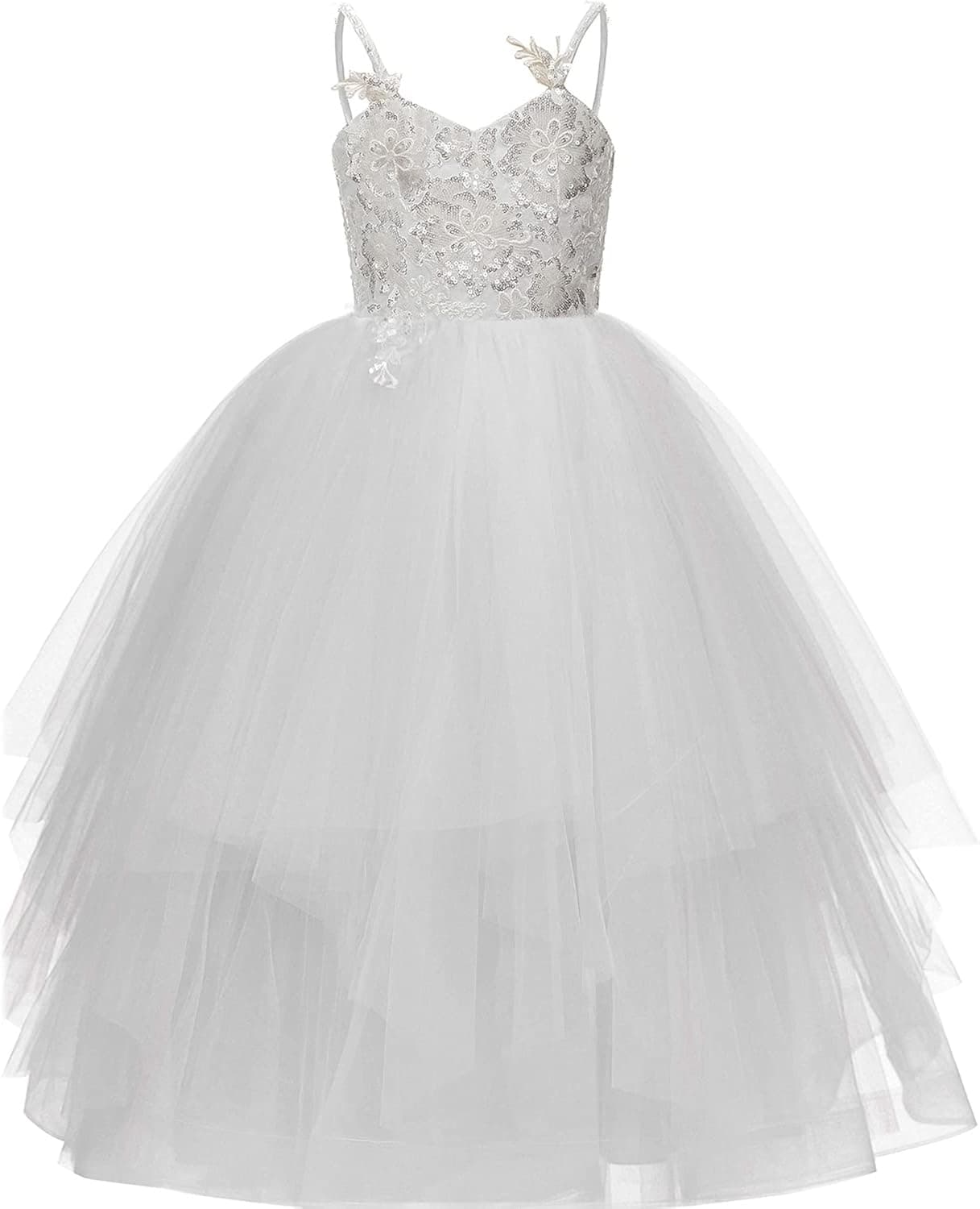 Flower Girls Dress Lace Tulle Spaghetti Straps Rainbow Birthday Princess Party Ball Gowns