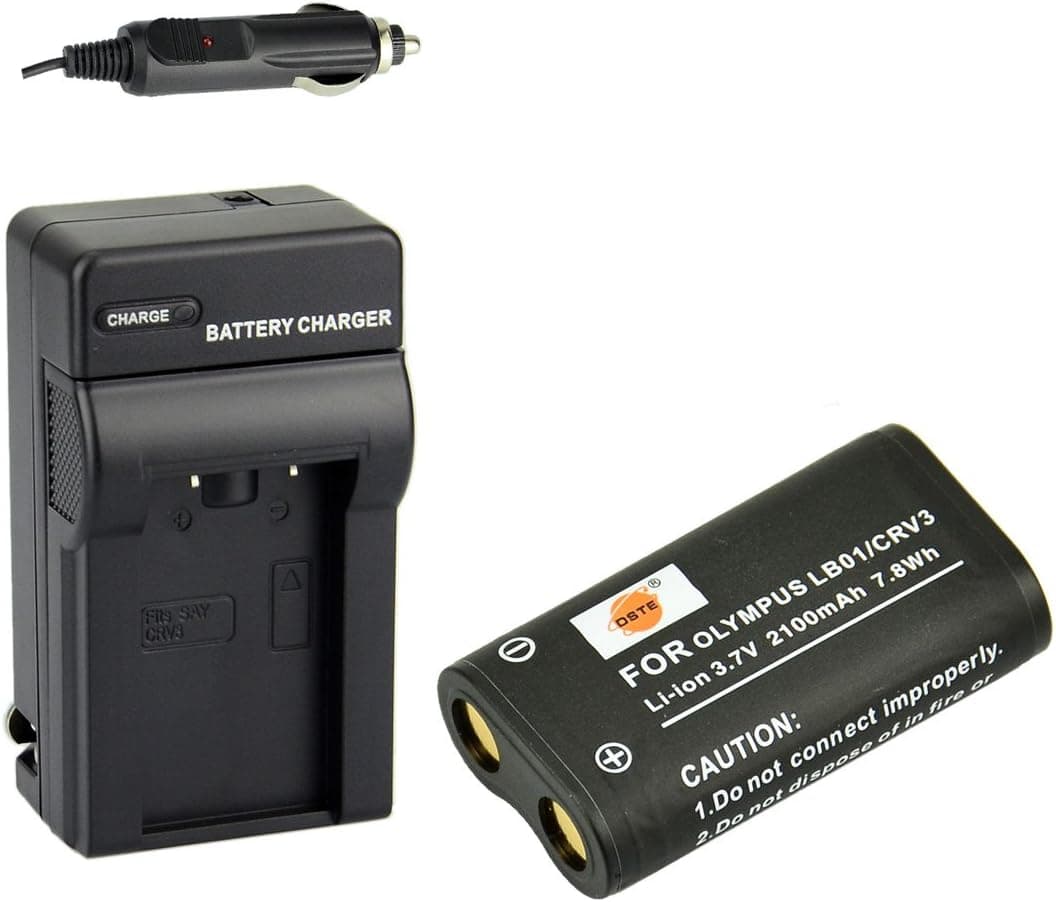 DSTE CR-V3 Battery + DC78 Travel and Car Charger Adapter for Olympus C3000 C3040 C-40Z 2100UZ 3030 3040Z 4000 5050 740 750 730 4040 3020 D390 D510 Camera as LB-01