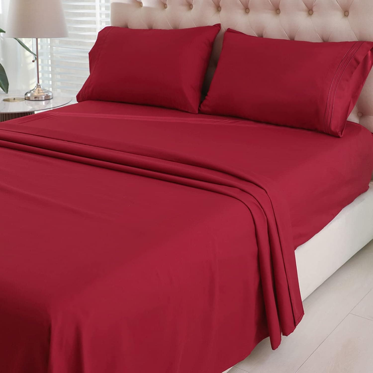 Burgundy Sheets Set, Twin Sheet Set, Fitted Sheet Twin Size, Sheet & Pillowcases Set, Soft 1800 Thread Count Microfiber Bed Sheets, Deep Pocket Sheets 3 Pieces Bed Sheet (Twin Size, Burgundy)