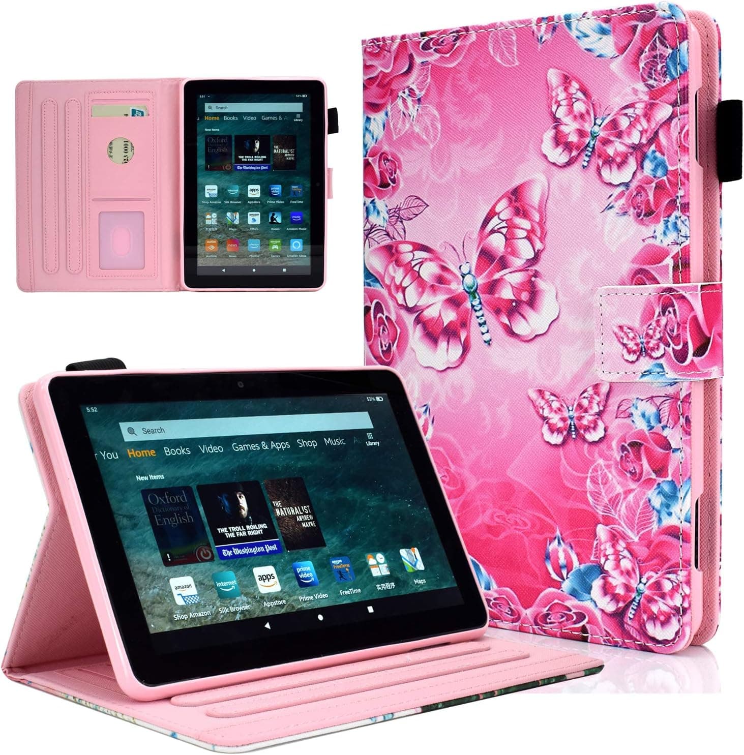 HD 8 Case 2020 DTangLsm Slim Folio Leather HD 8 Plus Case Smart Protective Fire HD 8 Cover Stand w/Auto Wake/Sleep for Kindle Fire HD 8 10th Generation & Fire HD 8 Plus Tablet 2020 Release, Butterfly