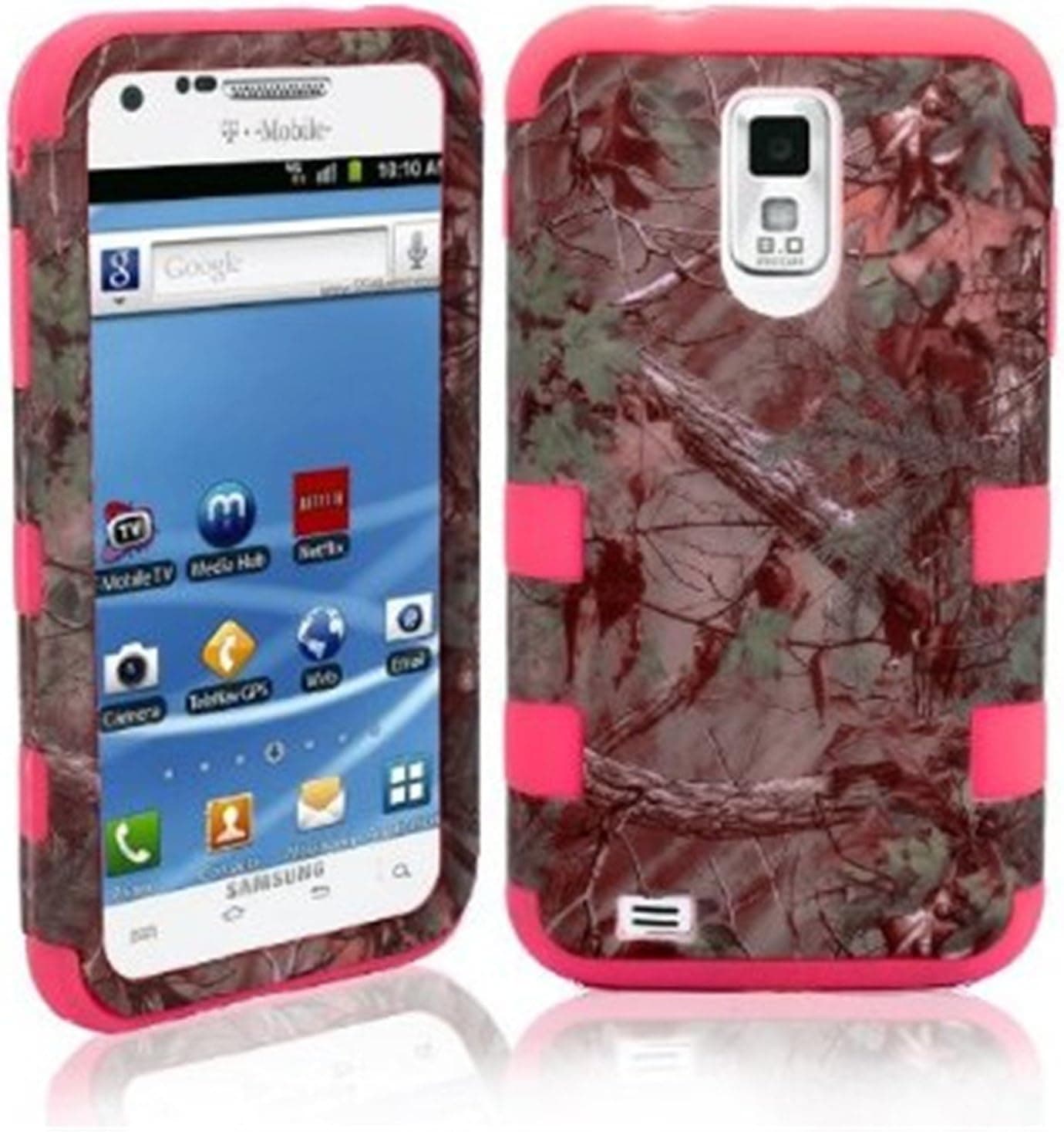 KINGCO 3in1 Real Tree Camo Rugged Hybrid TUFF Case Cover for Samsung Galaxy S2 II T989 T-Mobile Phone Cases Covers (hot pink)