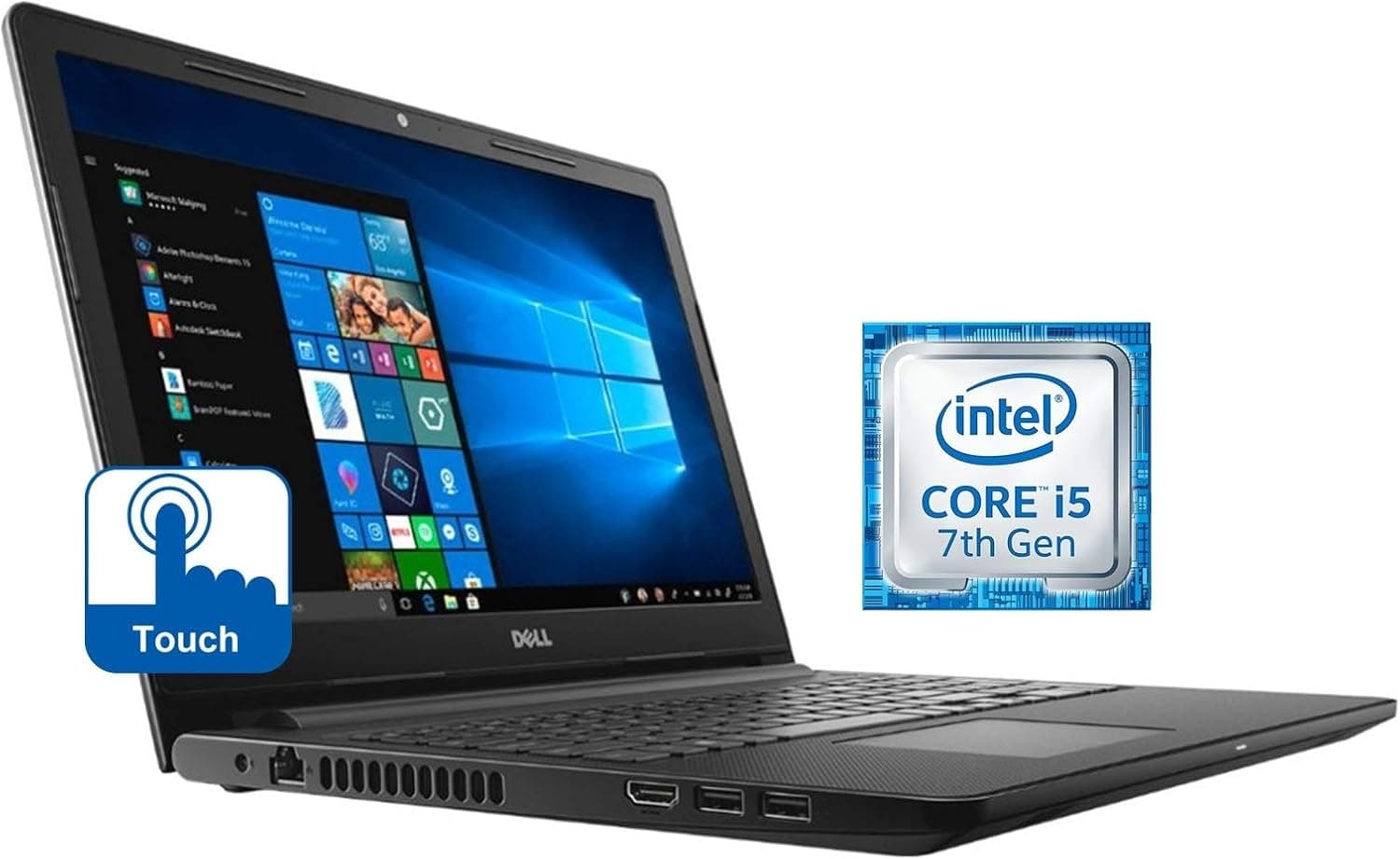 Newest Dell Inspiron 15.6" HD Touchscreen High Performance Laptop PC, Intel Core i5-7200U Processor 8GB RAM 256GB SSD HDMI WiFi NO DVD Windows 10 Black