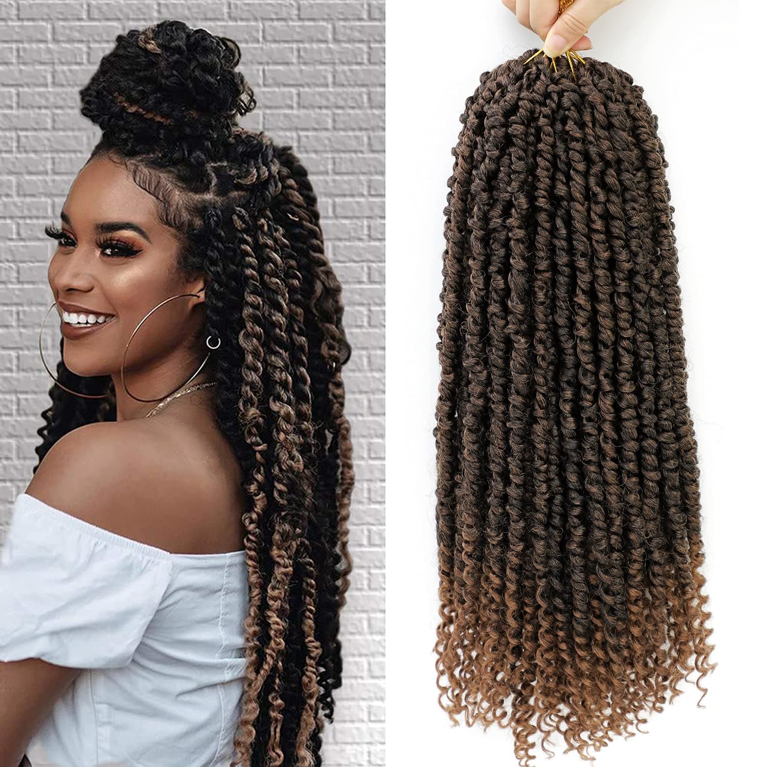 BLUONASI Pre-twisted Passion Twist Crochet Hair 18 Inch 16Strands/Pack Long Crochet Passion Twist Braiding Hair Pre-looped (T1B/30, 18Inch (96 Strands))