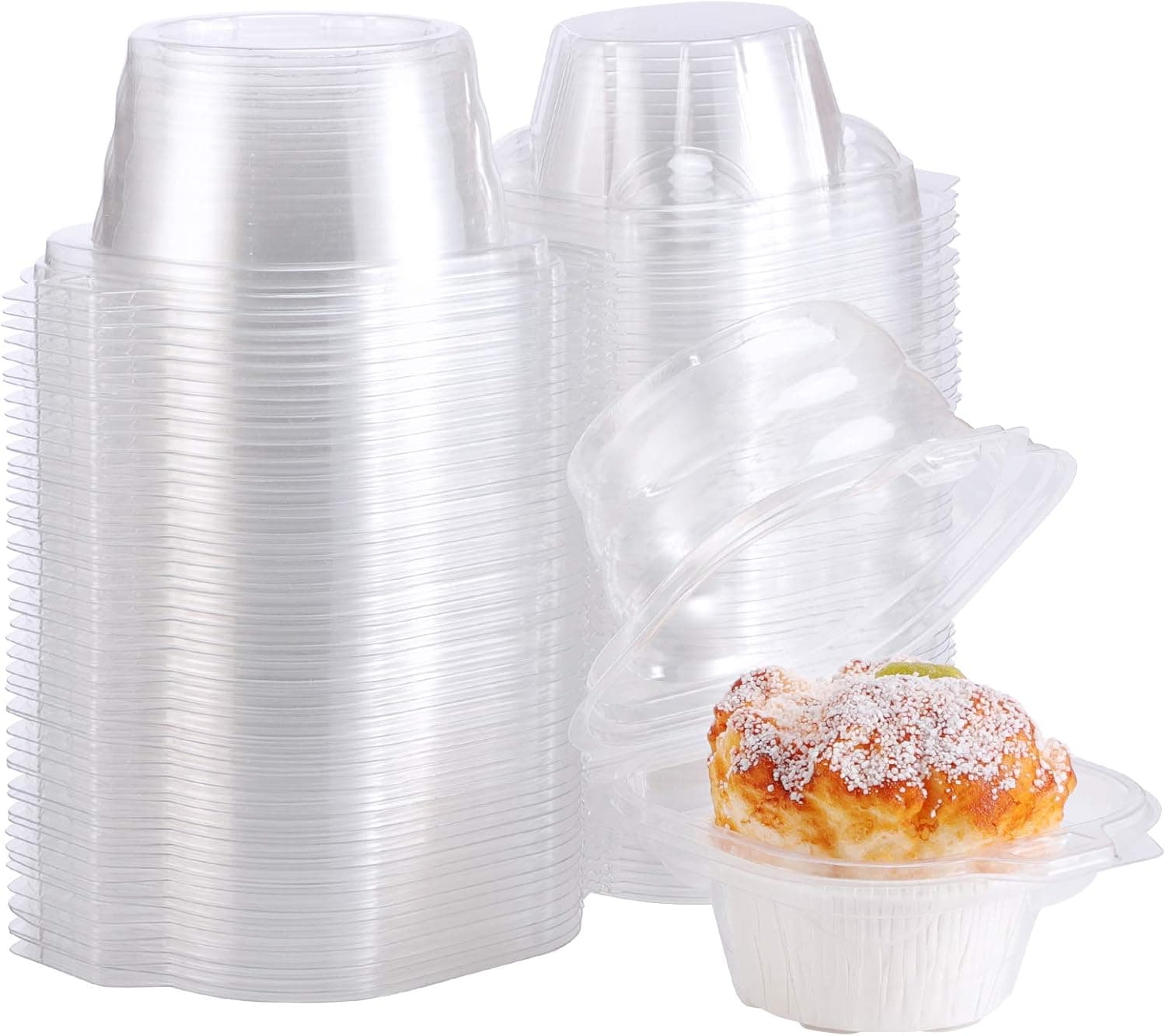 EUSOAR Individual Cupcake Containers, 50pcs Single Compartment Cupcake Carrier with Lids, Disposable Cake Cupcake Muffin Carrier Holder Boxes, Plastic Clear Cupcake Containers Packaging Transporter