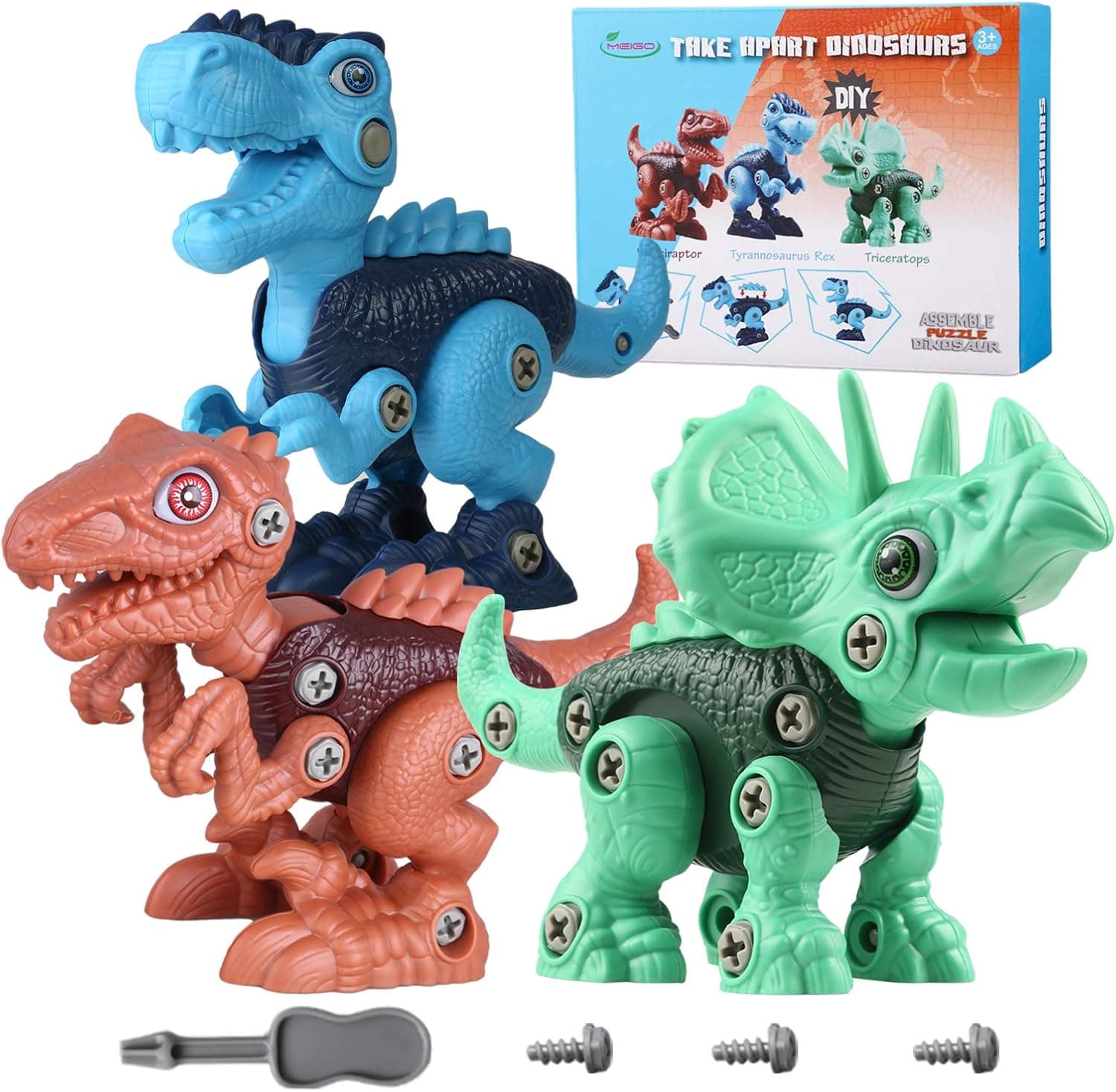 3PCS Dinosaur Toys for Kids 3-5, STEM Take Apart Dinosaur Toys, Educational Construction Building Sets, Birthday Gifts for Boys Girls Age 3 4 5 6 7 8 Year Old Thanksgiving Christmas Gift