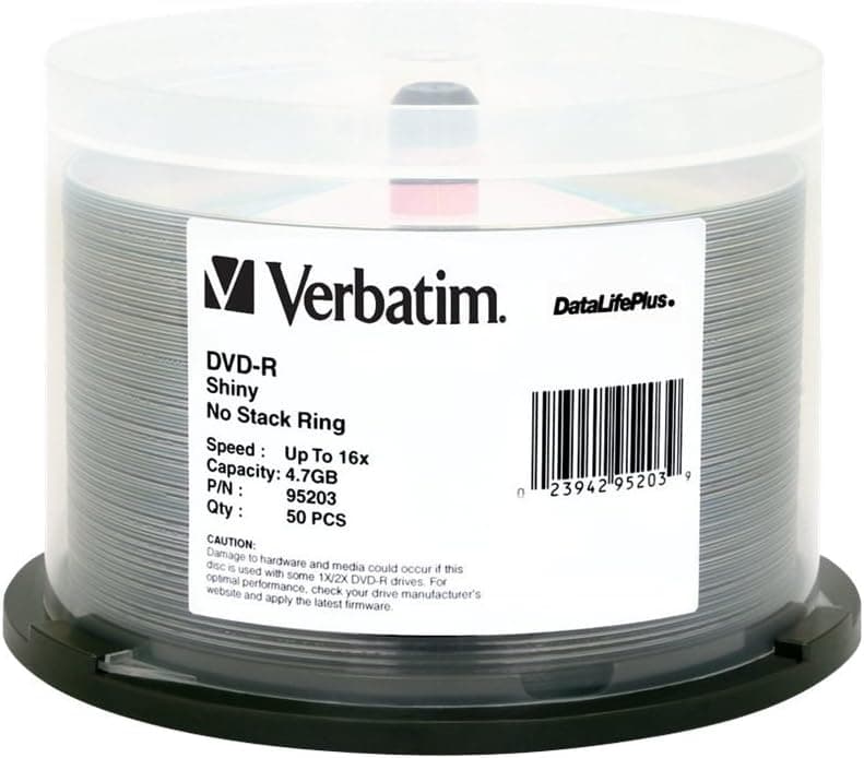Verbatim DVD-R 4.7GB 16X DataLifePlus Shiny Silver Silk Screen Printable - 50pk Spindle