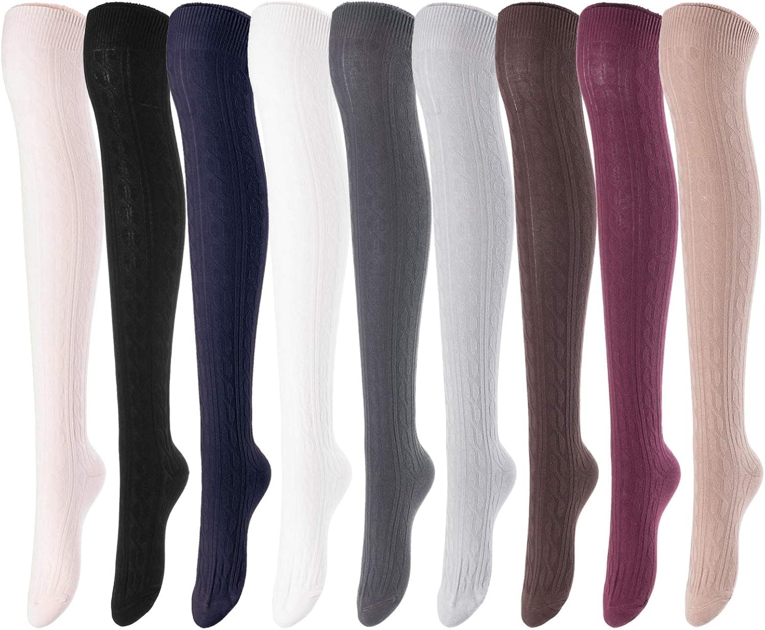 Lovely Annie Women's 5 Pairs Incredible Durable Super Soft Unique Over Knee High Thigh High Cotton Socks Size 5-9 A1024(Assorted)