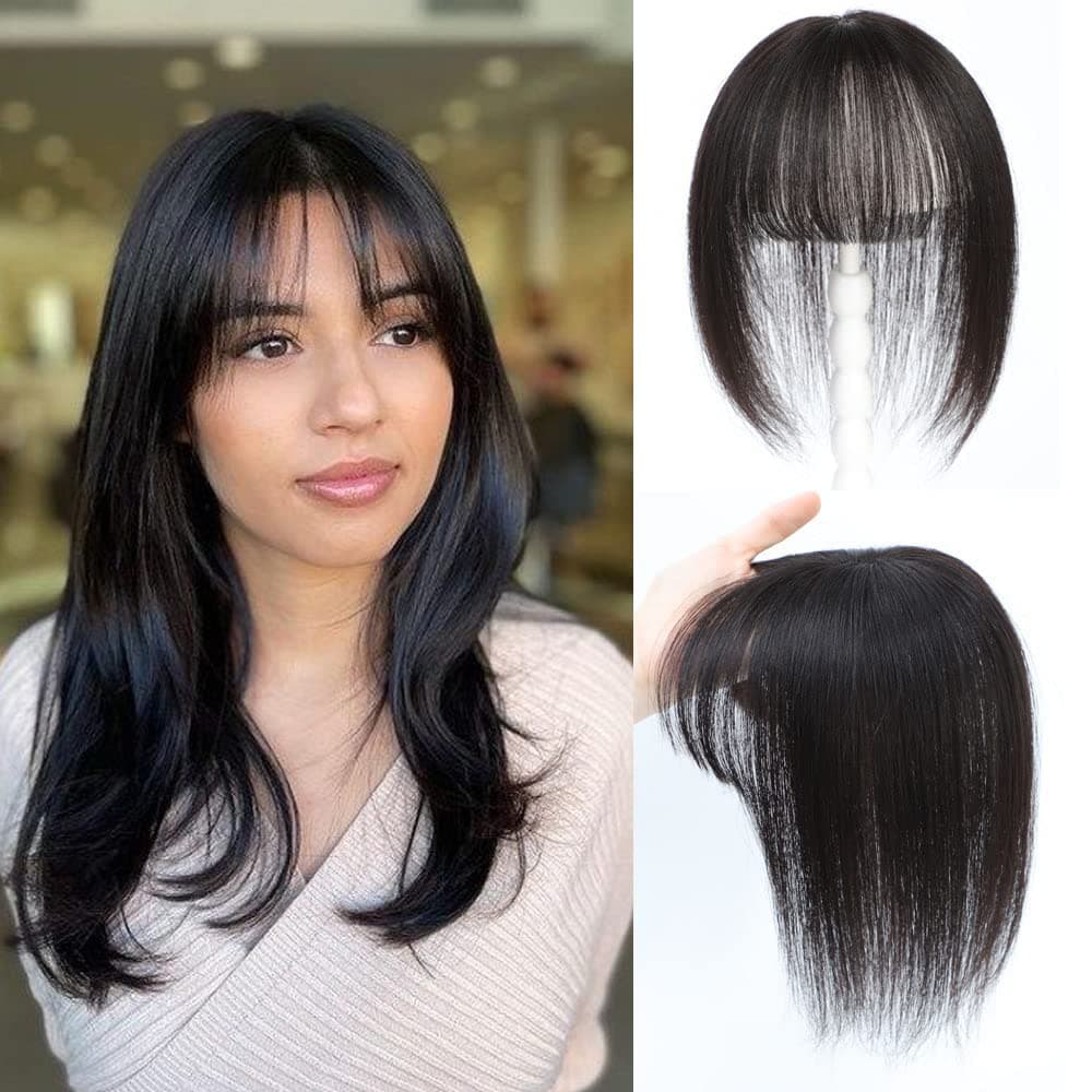 Hair Toppers for Women Real Human Hair Clip in Bangs 100% Remy Human Hair Toppers Hair Pieces for Women Hand-made Top Hair Piece Straight Hair Pieces for Women with Thinning Hair (10 Inch #1B Natural Black)