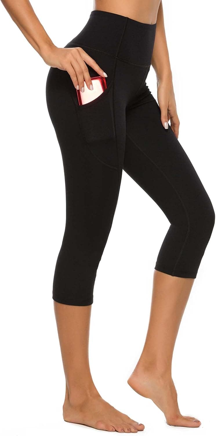 Stelle Women's Capri Yoga Pants with Pockets Essential High Waisted Legging for Workout