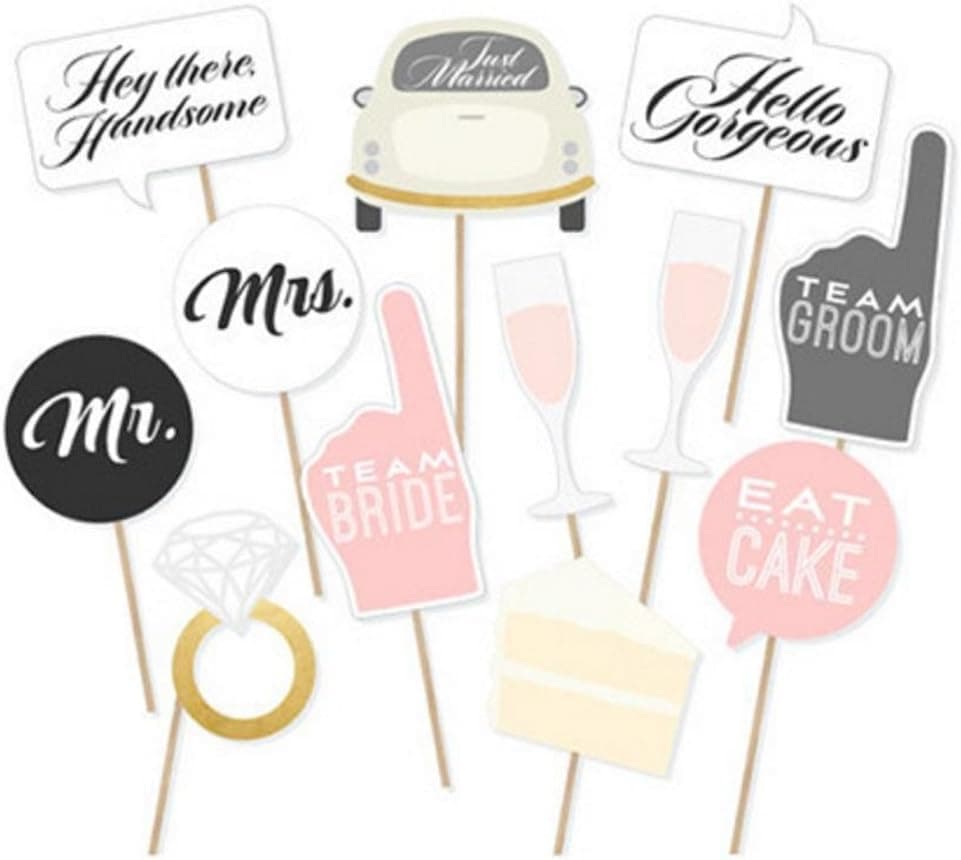 Wedding Party Photo Booth Props Kit, Toshine DIY Photo Booth for Wedding Bridal Shower Party Favor Supplies Pose Sign Dress Up Fun Accessories (12 Pcs)