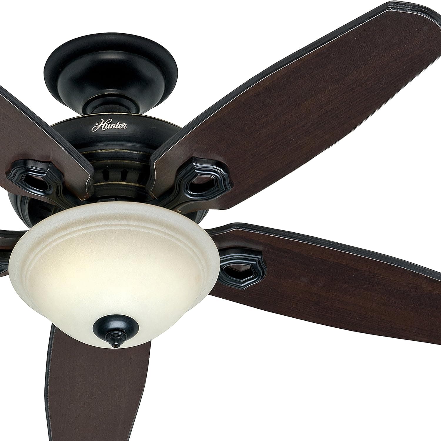 Factory-reconditioned 52-inch Basque Black Finish Ceiling Fan with Tea Stain Glass Light Kit- Remote Control Included