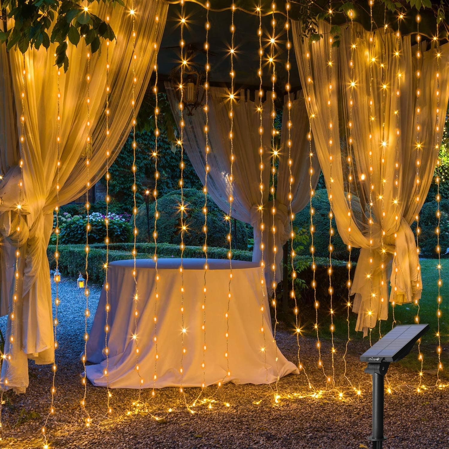 Solar Curtain String Lights Outdoor, LED Fairy Window String Lights Solar Powered, Waterproof Twinkle Wall String Lights 8 Modes for Home Garden Patio Porch Backyard Wedding Party Christmas (9.8 Ft)