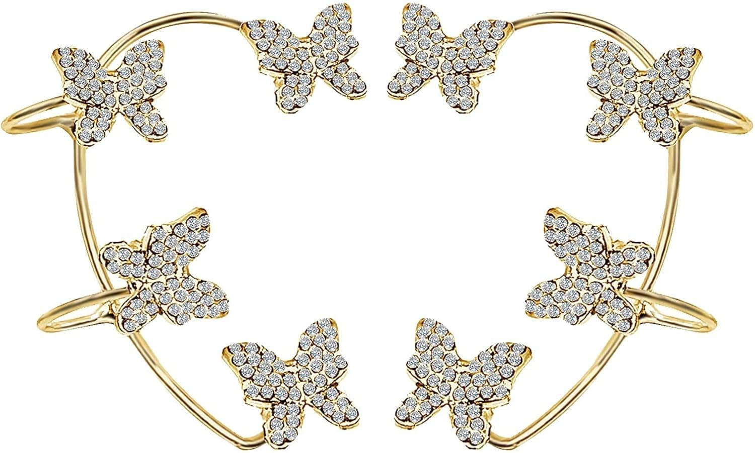Zircon Butterfly Earrings No Pierced Ears,Butterfly Ear Wrap Crawler Climber Earrings for Women Butterfly Ear Cuff Earrings for Girls Crystal Butterfly Earrings