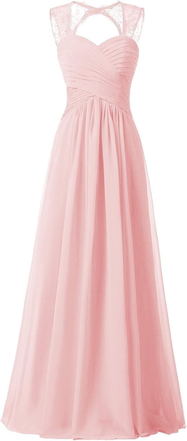 Meilishuo Women's Lace Straps Open Back Long Bridesmaid Dresses Chiffon Wedding Party Dresses LF033