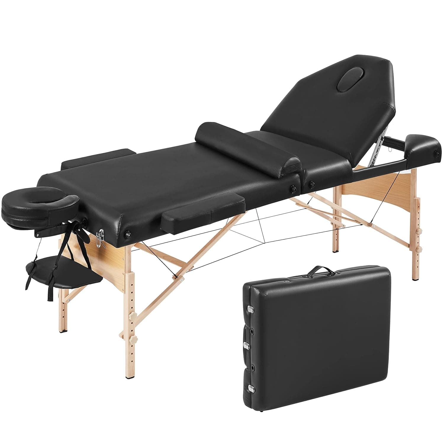Yaheetech Massage Table Lash Bed for Eyelash Extensions Beauty Tattoo Table Portable with Bolster & Carrying Bag Folding Facial Bed 2 Fold Black