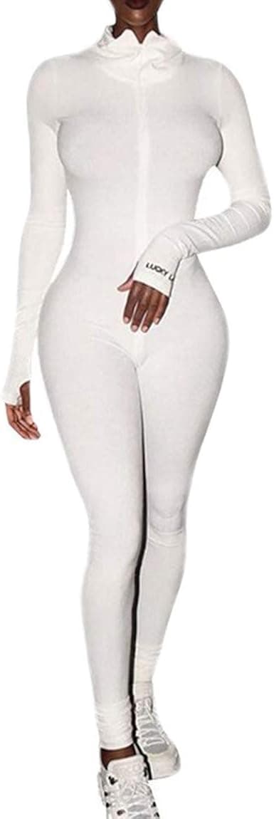 HODMEXI Women Embroidery Zipper High Neck Long Sleeve Bodycon Jumpsuit Shorts Rompers Party Clubwear Outfits Bodysuit