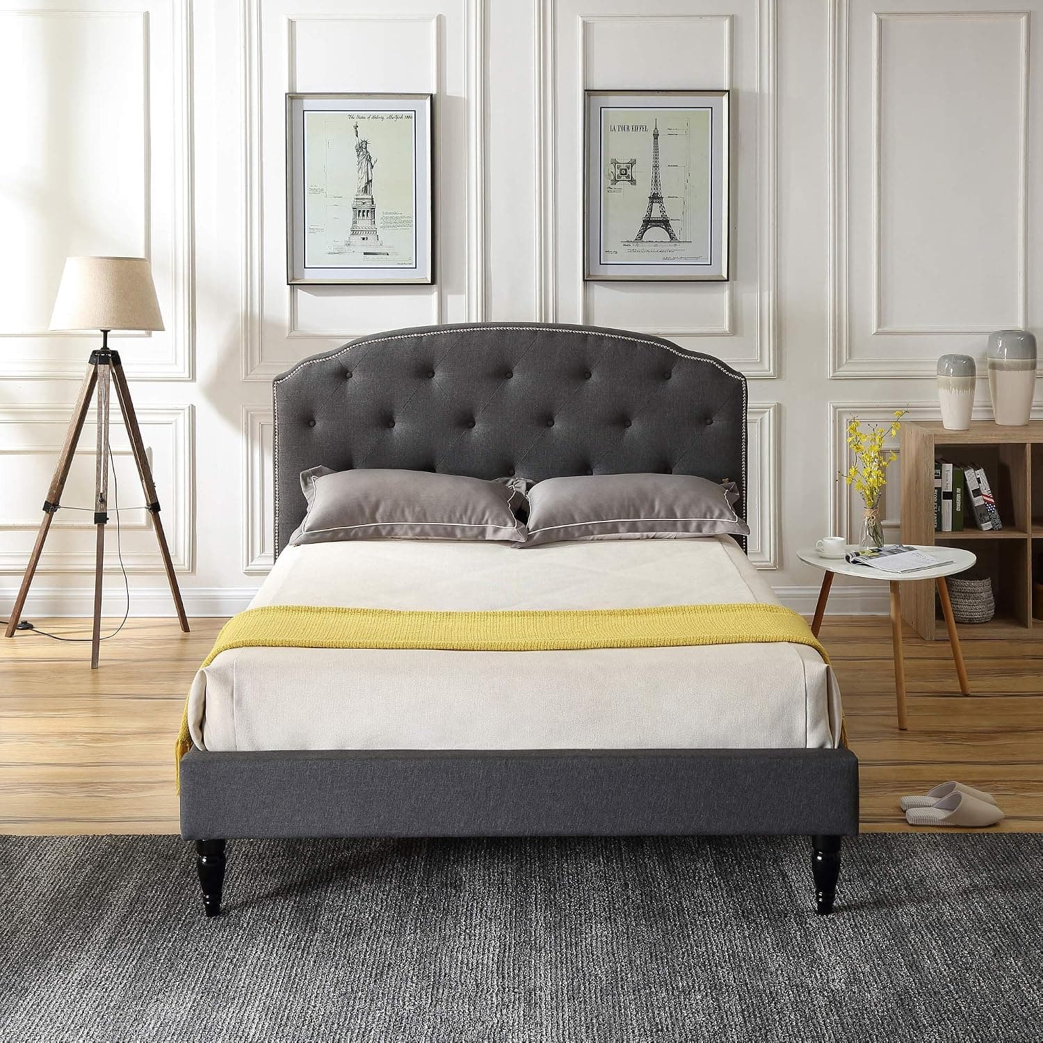 Classic Brands Cranleigh Upholstered Platform Bed | Headboard and Metal Frame with Wood Slat Support, Full, Grey