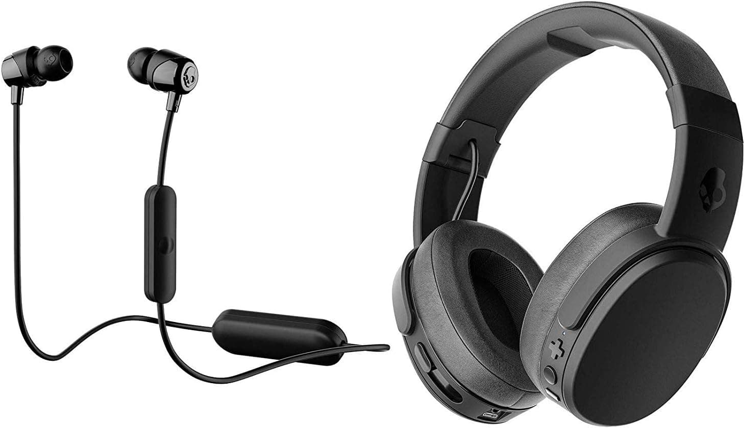Skullcandy Crusher Foldable Noise Isolating Over-Ear Wireless Bluetooth Immersive Headphone Bundle with Skullcandy Jib Bluetooth Wireless in Ear Earbuds - Black, Black