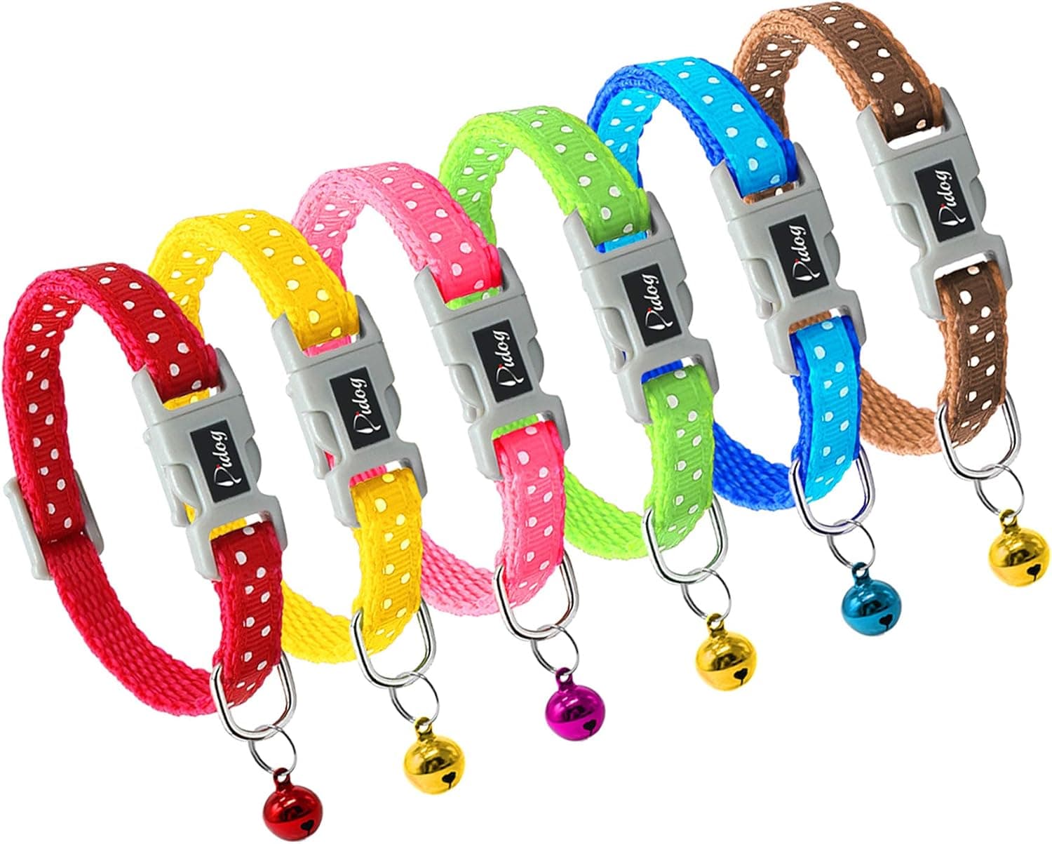 Didog 6 PCS Puppy Collars with Colorful Bells,Quick Release Buckle Dog Collars for Small Dogs,Adjustable 6-8.5"
