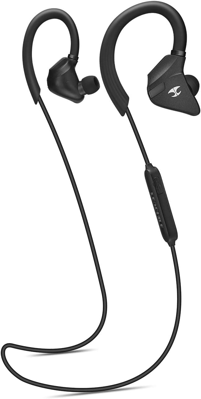 LEOPHILE Impulse Sports Sweatproof Bluetooth Headphones, Wireless 4.1 in-Ear HD Stereo Sound Earbuds IPX5 Waterproof Headset APTX Earphones for Gym Running Workout - Black