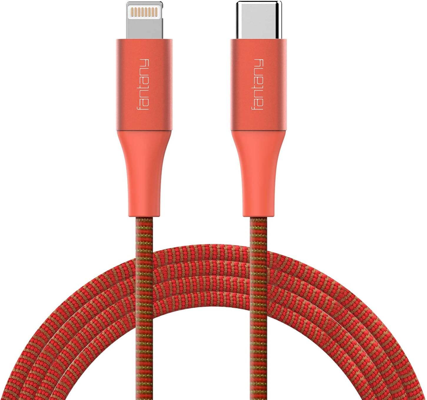 Fantany USB C to Lightning Cable,[MFi Certified] 6.6ft Lightning to USB-C Fast Charging&Sync Cable Compatible with iPhone 12,12 Mini,12 Pro,12 Pro Max,11,11 Pro,11 Pro Max,iPad,Airpods,Coral-1Pack
