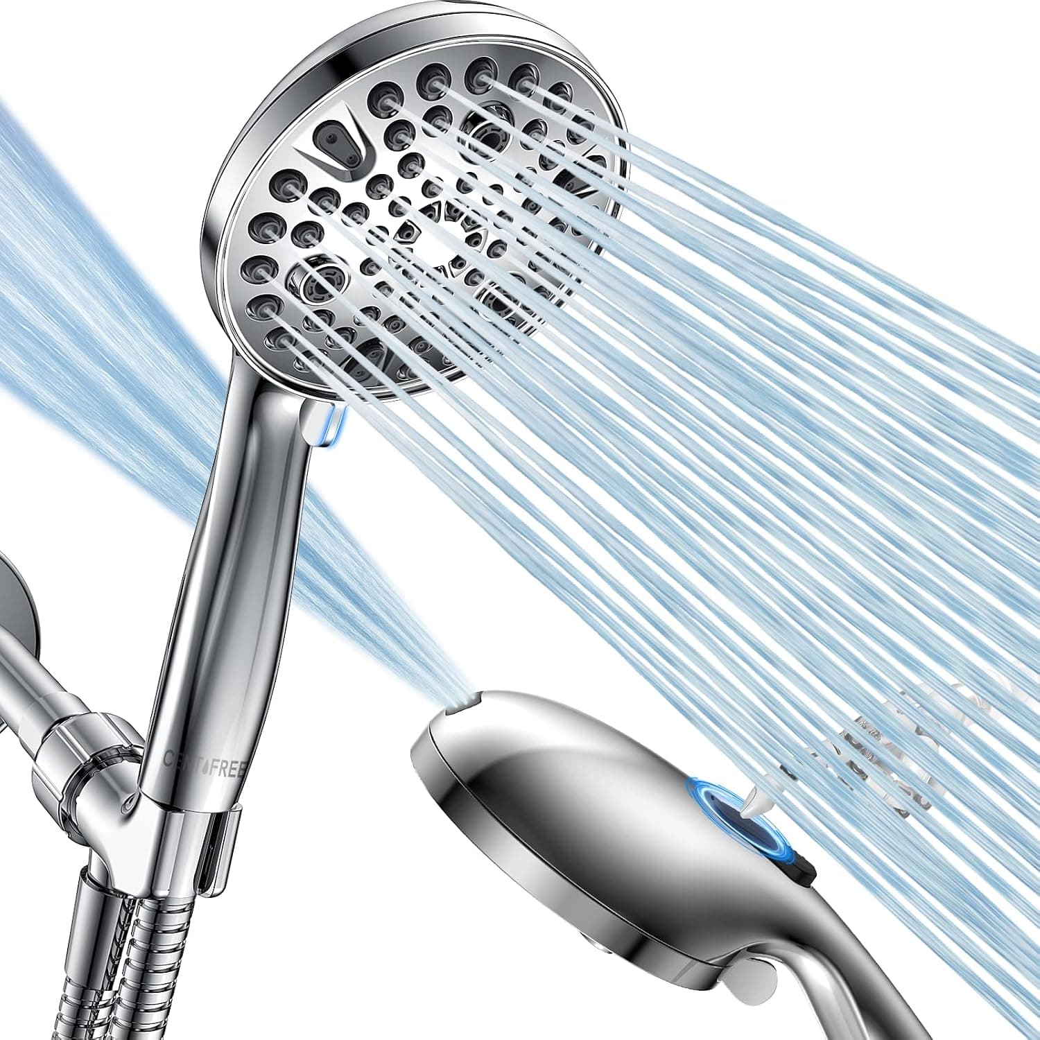 Shower Head High Pressure with 1+9 Settings, 4.72”Handheld Shower Head with Stainless Steel Hose 71 Inch and Adjustable Brass Ball Joint Bracket, Built-in Power Wash to Clean