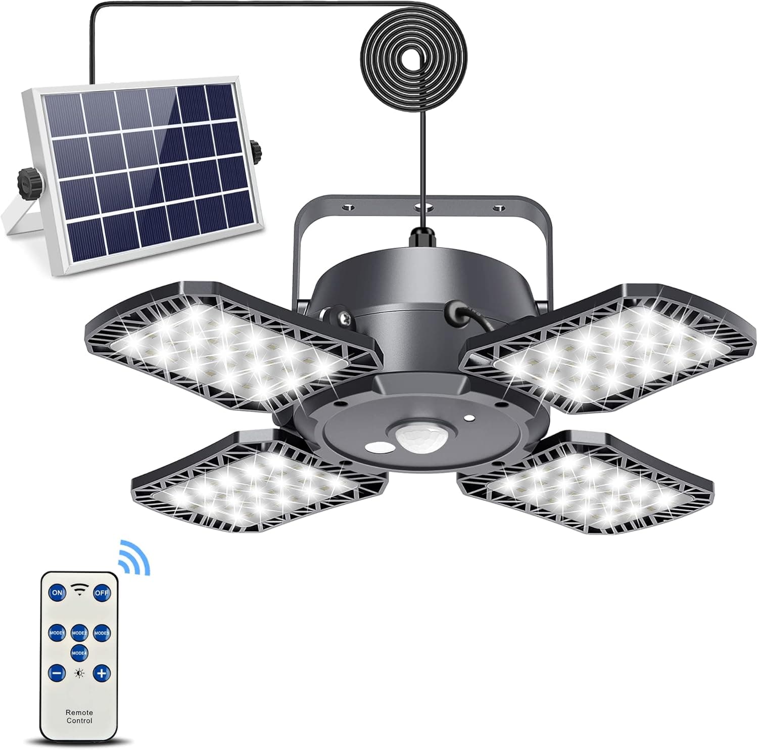Latband Solar Pendant Lights Outdoor Indoor with Remote Control, Solar Powered Shed Light 120° Adjustable 1000LM IP65 Waterproof Solar Motion Sensor Lights 4 Lighting Modes for Home Yard Barn Gazebo