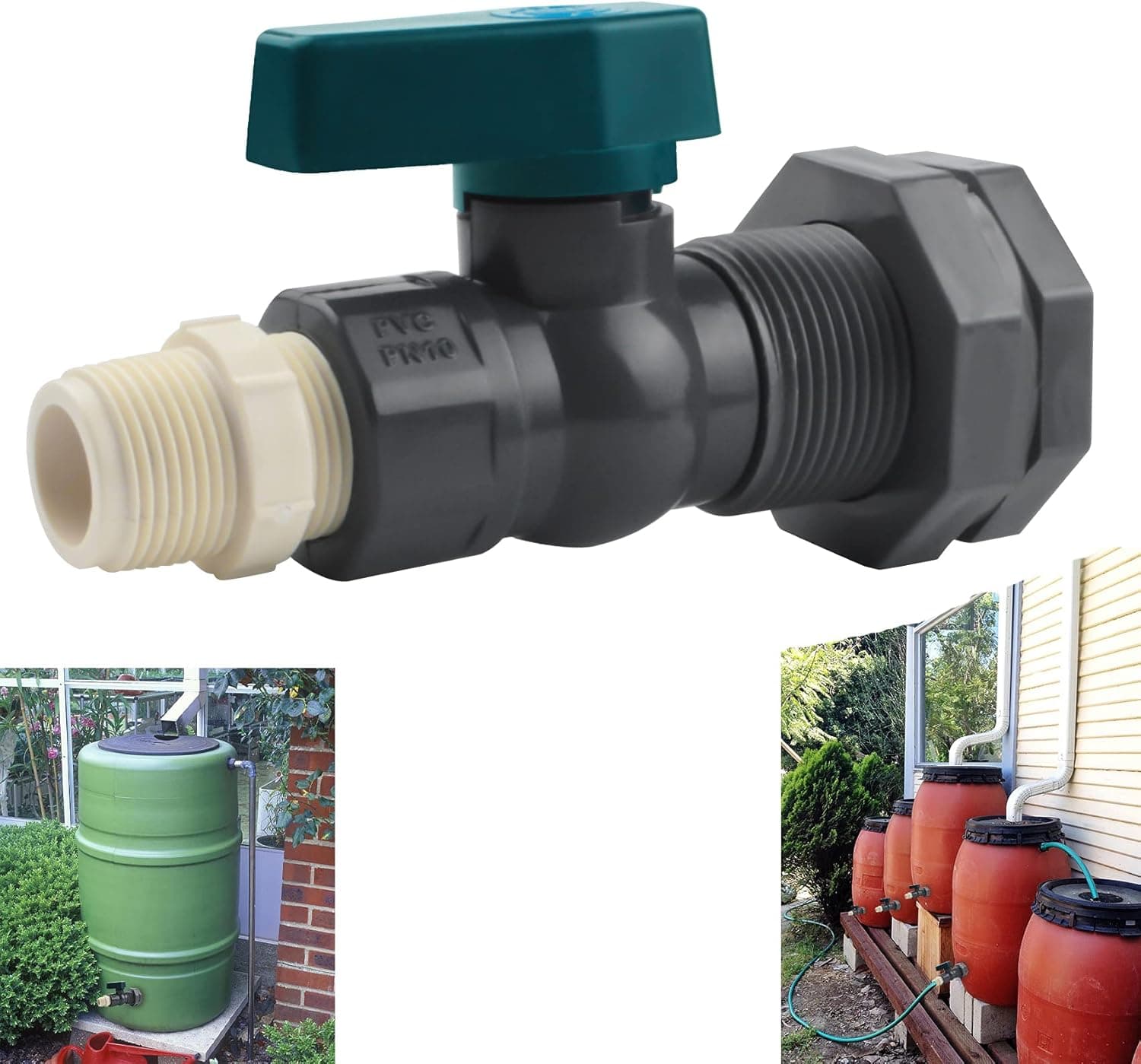 Rain Barrel Diverter Kit, 3/4 Inch PVC Rain Barrel Valve, PVC Rain Barrel Spigot Kit Garden Faucet Connector Kit with Bulkhead Fitting and Hose Adapter for Rain Barrels, Aquariums, Water Tanks, Pools