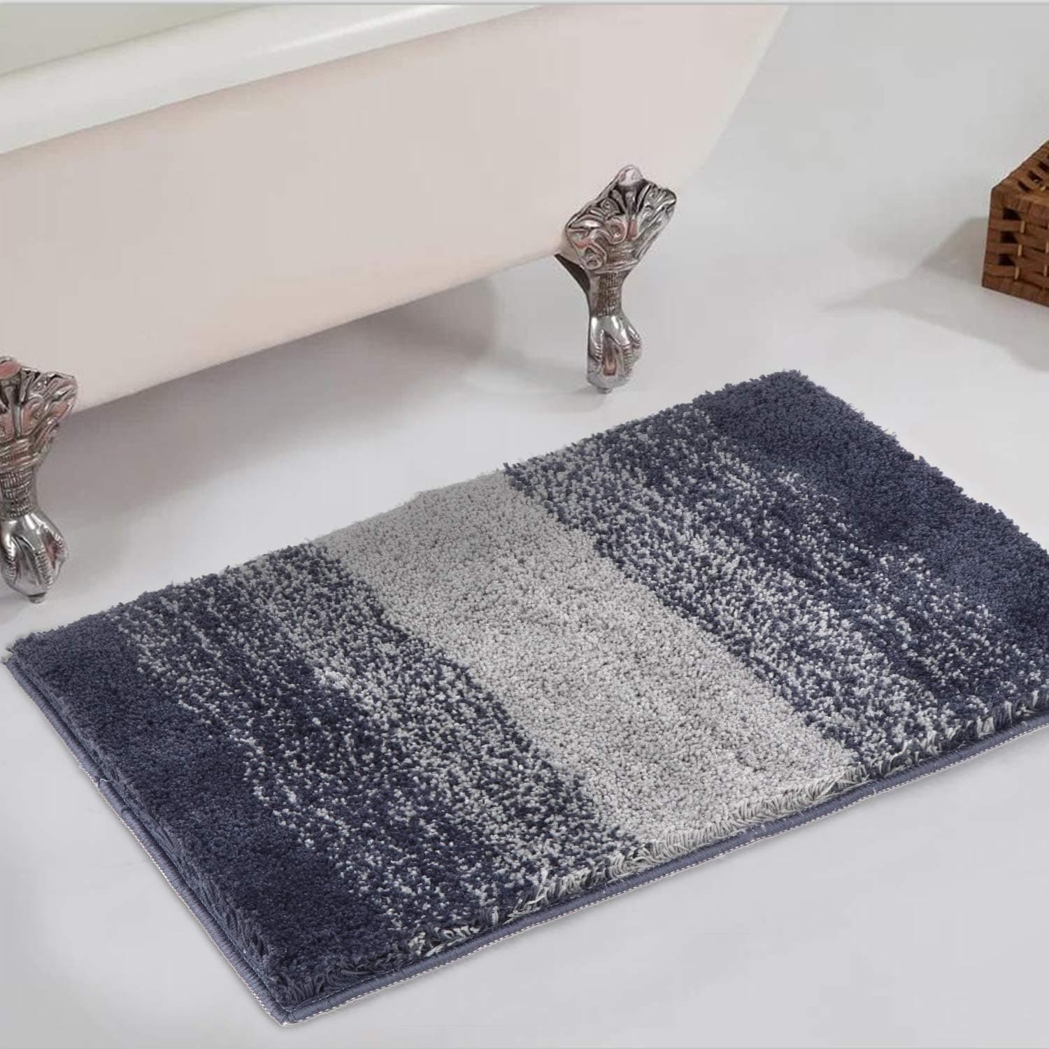 HAOCOO Bathroom Rugs Ombre Stripe Gray 18x26 inch Non-Slip Bath Mat Water Absorbent Soft Shaggy Microfiber Machine Washable Luxury Plush Bath Floor Rugs for Tub Shower